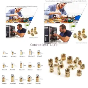 L1EE Pack of 330pcs Threaded Inserts for Plastic Heat Set Conveniently Organized Brass Threaded Inserts Durable Brass Knurled