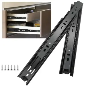 Black Drawer Slides Heavy Duty Smooth Operation Ball Bearing Drawer Rails Easy Installation Steel Full Extension Rails Kitchen