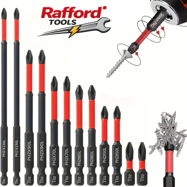 Rafford 12 Pcs S2 Steel Magnetic Screwdriver Bit Set, 1/4" Shank Non-Slip Phillips Impact Bits for Electric & Manual Drivers