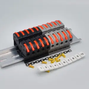 10PCS Din Rail Terminal Block 211 Wire Electrical Conductor Universal Fast Cable Connector Connection with Number Strip Set