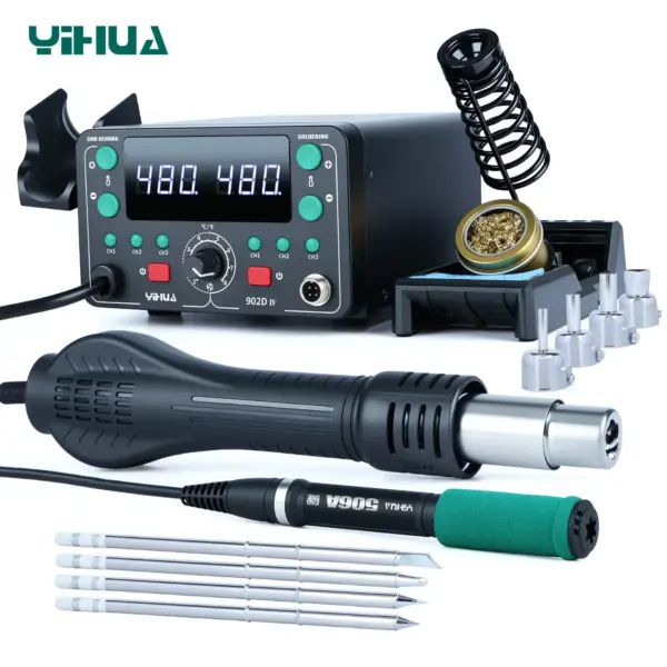YIHUA 902D-IV Soldering Station 775W 2 in 1 Hot Air Soldering Iron Rework Station With T12 Iron Tip Display Welding Repair Tools