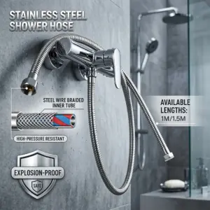 1.5M/2M Stainless Steel Braided Shower Hose High Pressure Explosion-Proof Flexible Bathroom Extension Tube for Handheld Showers