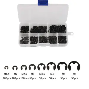 550pcs/box E Clip Snap Circlip Washer Black Steel Shaft External Retaining Ring Washer for Shaft M1.5 M2 M2.5 M3 M3.5 M4 M5 M6