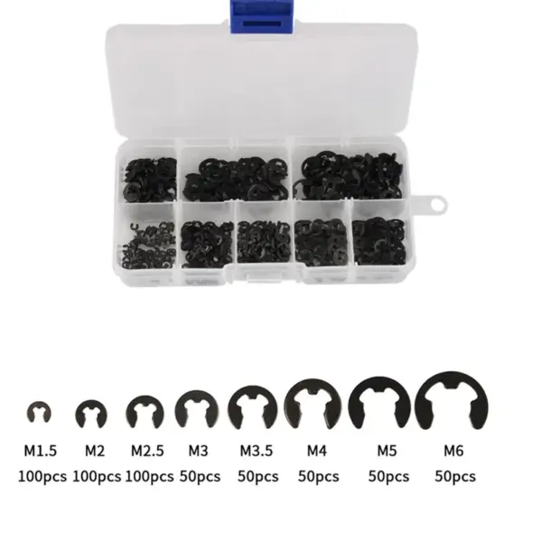 550pcs/box E Clip Snap Circlip Washer Black Steel Shaft External Retaining Ring Washer for Shaft M1.5 M2 M2.5 M3 M3.5 M4 M5 M6