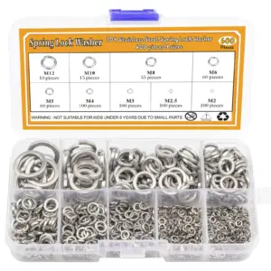 410pcs/600pcs Stainless Steel Spring Lock Washer Set, 9 Sizes - M2 M2.5 M3 M4 M5 M6 M8 M10 M12