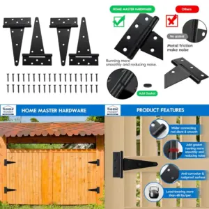 6 Inch T-Strap Heavy Duty Shed Door Hinges, Heavy Duty Gate Hinges Tee Hinge for Wooden Fences, Yard Door, Barn Door Gates, Rus