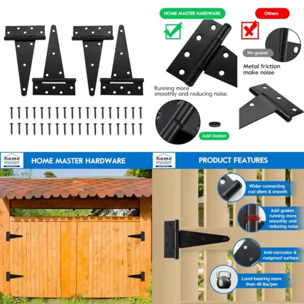 6 Inch T-Strap Heavy Duty Shed Door Hinges, Heavy Duty Gate Hinges Tee Hinge for Wooden Fences, Yard Door, Barn Door Gates, Rus