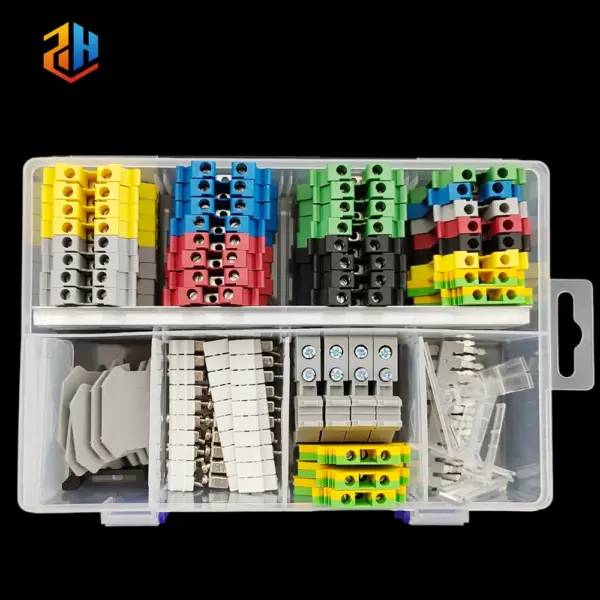 UK2.5B DIN Rail Terminal Block Kit - 2.5mm² Screw Connection with Jumpers, End Covers, Marker Strip & Aluminum Rail (10Pcs)