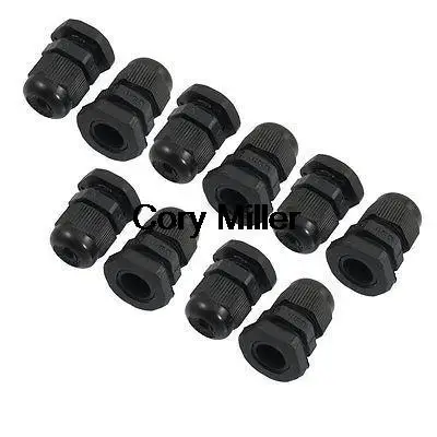 10pcs Black Plastic PG9 Waterproof Cable Glands Joints