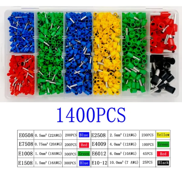1400pcs Boxed Ve Tubular Crimp Terminal Electrical Wire Insulated Cold Pressing Terminal Electical Para Cable Combination Kit