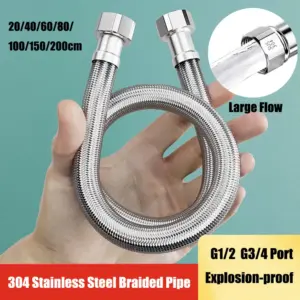 G1/2 G3/4 Interface 20/40/60/80/100/150/200cm 304 SUS Braided Flexible Hose 10mm Inner Tube Enlarged Large Flow Water Inlet Pipe