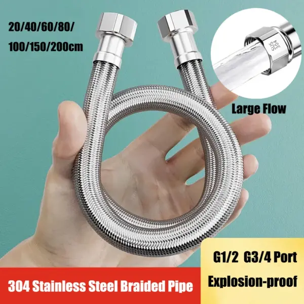 G1/2 G3/4 Interface 20/40/60/80/100/150/200cm 304 SUS Braided Flexible Hose 10mm Inner Tube Enlarged Large Flow Water Inlet Pipe
