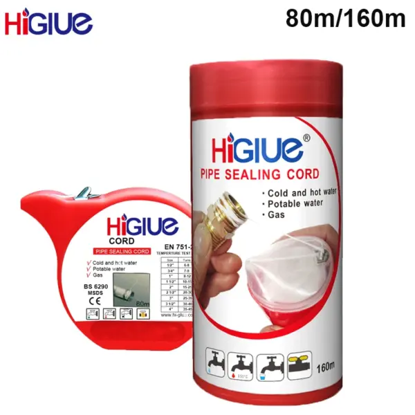 HiGlue 55 Pipe Sealing Cord Thread String Line Pipeline Magic Sealing Rope PTFE Tape For Water Gas Air Leak Fix 160M nano tape