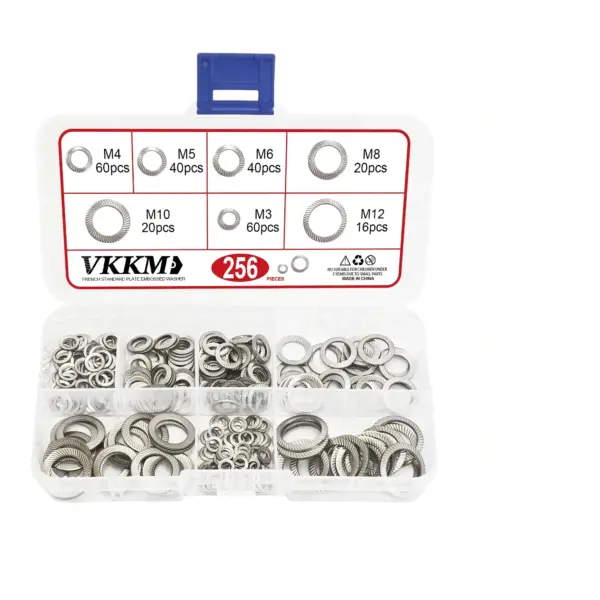 256Pcs Stainless Steel Washer Assortment, M3-M12 Disc Springs, Serrated Lock Washers and Elastic Spring Washers Set