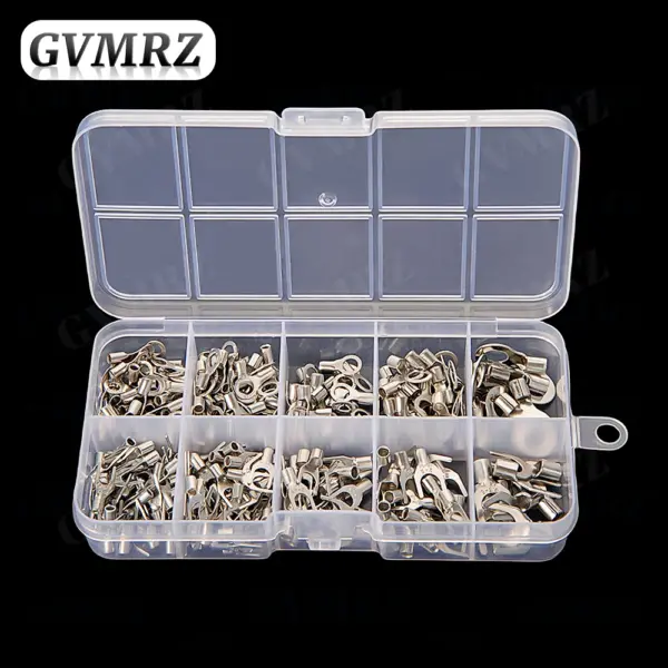 320PCS Non-Insulated Copper Wire Crimp Terminals Connectors Kit Ring & Fork U Shaped O Shaped Cold Pressed Bare Terminals