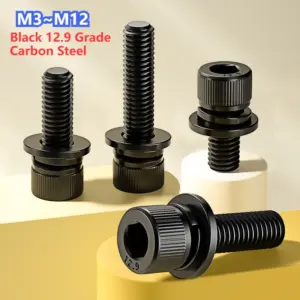 M3 M4 M5 M6 M8 M10 M12 Black 12.9 Grade Carbon Steel Hex Socket Cap Set Allen Screw Flat Spring Washer Screws Bolt Washers