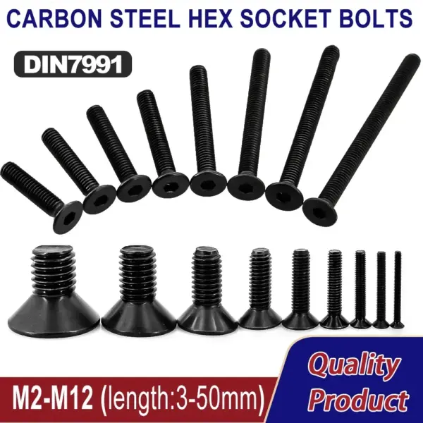 Wholesale DIN7991 Carbon Steel Hexagon Socket G10.9 Flat Countersunk Head Screw M2 M2.5 M3 M4 M5 M6 M8 M10 M12 Hex Socket Bolts