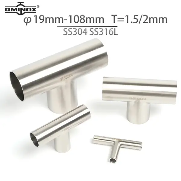 SS304 SS316L 3-Way Tee Fitting Sanitary Tee Pipe Fitting Stainless Steel OD19MM-OD108MM Polishing High Quality 3-Way Tee