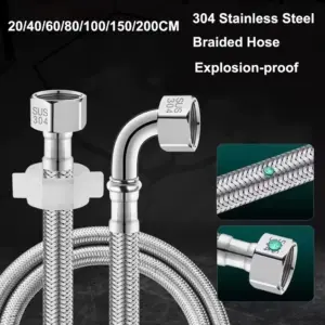 40/60/80/100/150/200cm Stainless Steel Braided Flexible Hose Household Water Heater Toilet 90° Bend Pipe Elbow Water Inlet Pipe
