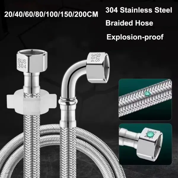 40/60/80/100/150/200cm Stainless Steel Braided Flexible Hose Household Water Heater Toilet 90° Bend Pipe Elbow Water Inlet Pipe