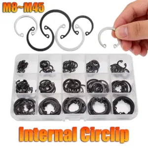 1 Box M8-M45 Assortment Kit Set C Type Internal Circlip Retaining Hole Clip Snap Ring GB893 304 Stainless Steel Black 65mn Steel