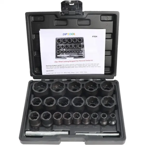 22 Piece Bolt Nut Extractor Set, 1/2" & 3/8" Drive Impact Lug Nut Remover Socket Tool, Wheel Lock Removal Kit for Damaged