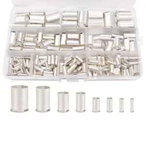 166/250/400PCS Wire Ferrules Kit 8 Sizes Silver Plated Copper Crimp Terminal Connector Sleeves for Wire Ends Terminals Kits