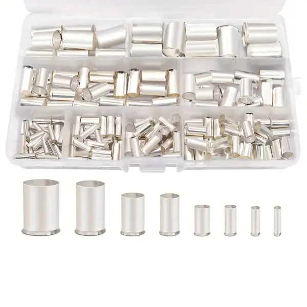 166/250/400PCS Wire Ferrules Kit 8 Sizes Silver Plated Copper Crimp Terminal Connector Sleeves for Wire Ends Terminals Kits