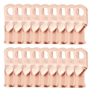 10/25Pcs 1/0 AWG Gauge Bare Copper Cable Wire Lugs Ring Crimp Terminal 3/8" 5/16" 1/4" 1/2" Wire Connectors Assortment Kit