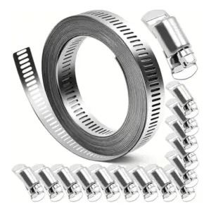 Feb.Worm Gear Hose Clamps For DIY, Cut-To-Fit 19.5 FT Strap+15 Fasteners Kit Adjustable Worm Gear Band Clamps Duct