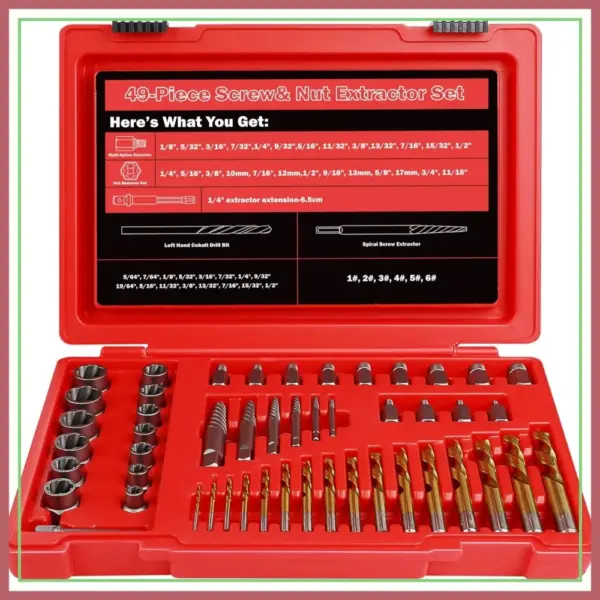 53-Piece Screw Extractor Set, Left Hand Drill Bits, Bolt Remover Kit for Broken Nuts & Screws