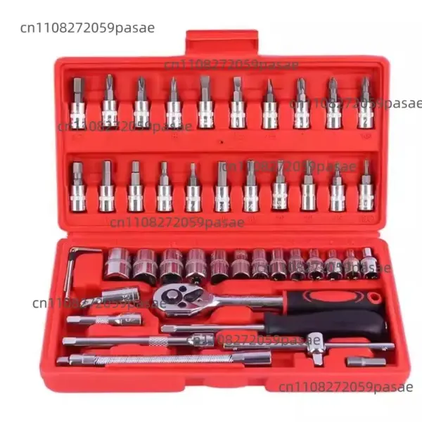 46-Piece Steel 1/4 Sleeve Set Torque Control 72-tooth Ratchet Torque Wrench Extension Compact Storage Box