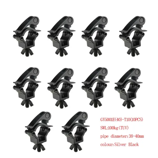 10 Pcs Easy Self Locking  Small Hook Universal Truss Clamp Aluminum Stage Fixture Hanger Heavy Duty 100kg Fits 38-40mm Pipe Tube