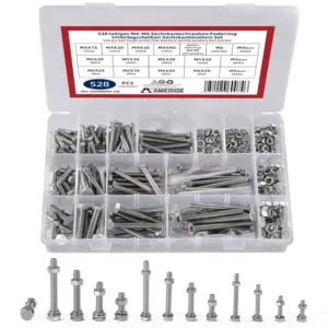 528pcs M4 M5 M6 Screw Set Hexagon Screws with Nuts, Washers And Spring Washers, Stainless Steel Machine Screws Threaded Screws A