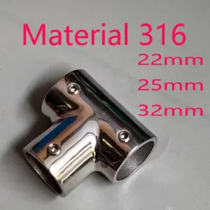 Stainless Steel 316 Marine Boat 3 Way Handrail Fitting 90° Deck Hand Rail Tee Joint Connector for 22mm/25mm/32mm Tube/Pipe