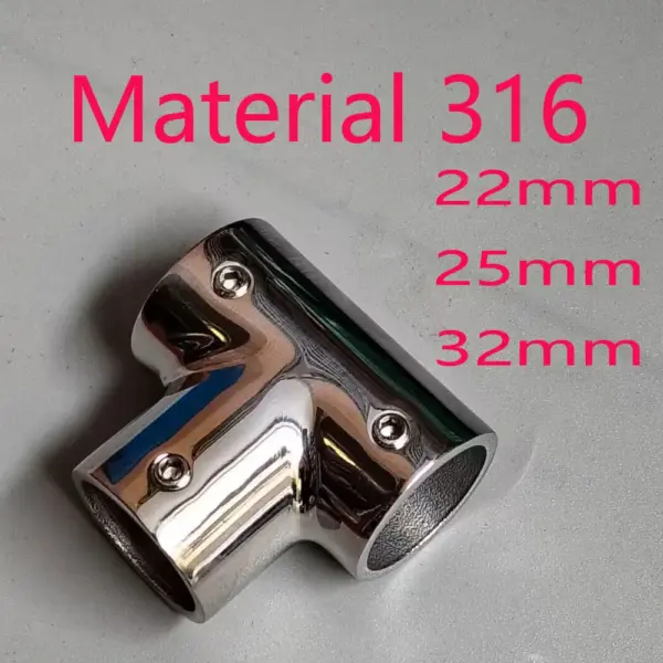 Stainless Steel 316 Marine Boat 3 Way Handrail Fitting 90° Deck Hand Rail Tee Joint Connector for 22mm/25mm/32mm Tube/Pipe