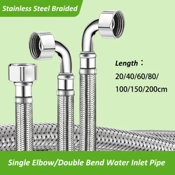 20-200cm Single Elbow/Double Bend Water Inlet Pipe G1/2 Stainless Steel Braided Flexible Hose for Bathroom Toilet Water Heater