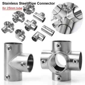 1Pcs New Tee Straight Elbow Pipe Connector Stainless Steel 2/3/4/5/6 Way Pipe Fittings 25mm Tube Joint Furniture Hardware