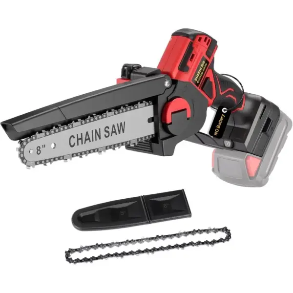 8-Inch 4000RPM Cordless Pruning Chainsaw with Auto-Oiler for Wood Cutting and Tree Trimming (Battery Not Included) - Red