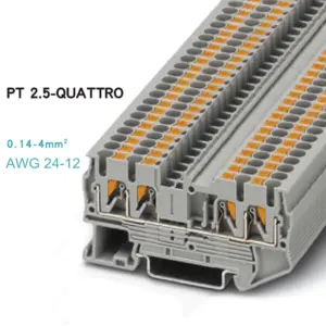 10pcs Fast Wiring Connector PT2.5-QUATTRO Din Rail Combined Push In Spring Screwless Terminal Block PT-2.5QUATTRO PE