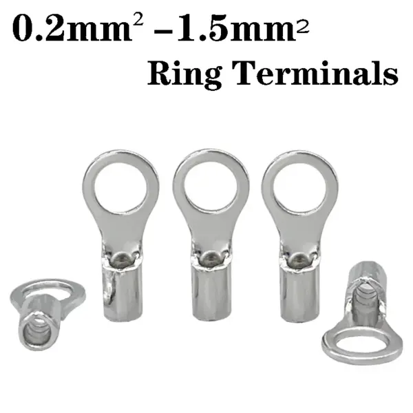 100-1000PCS Non-Insulated Ring Terminal Kit Use For Cable 0.2-1.5mm² Pure Copper Crimp Terminals RNB0.5/1.25 Eyelet Connector