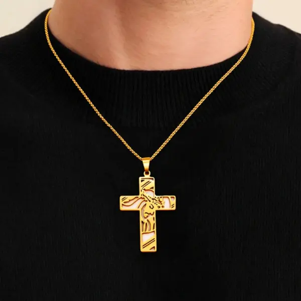 Jesus Christ Cross Pendant Necklace Gold Color Stainless Steel Jewelry Gift for Men