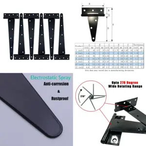 Heavy Duty T Hinge Tee T Strap Shed Gate Barn Fence Door Hinge Wrought Rustproof All Size Black,1