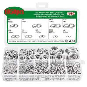 600/1050 Pcs Ring Gasket 304 Stainless Steel Elastic Gasket Set M2 M3 M4 M5 M6 M8 M10 M12 Spring Split Lock Washer Gasket Kit