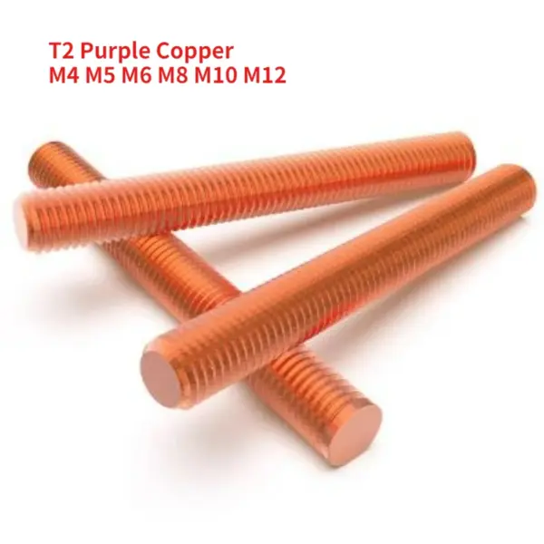 T2 Purple Copper Full Tooth Threaded Rod M4 M5 M6 M8 M10 M12 Metric Bolt Shaft Rod Stud Length 30mm-100mm