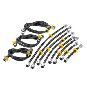 2pcs 1/2"" Stainless Steel Plumbing Flexible Braided Hose Water Pipe Black for Kitchen Bathroom Faucet Toilet Connection 20-80cm