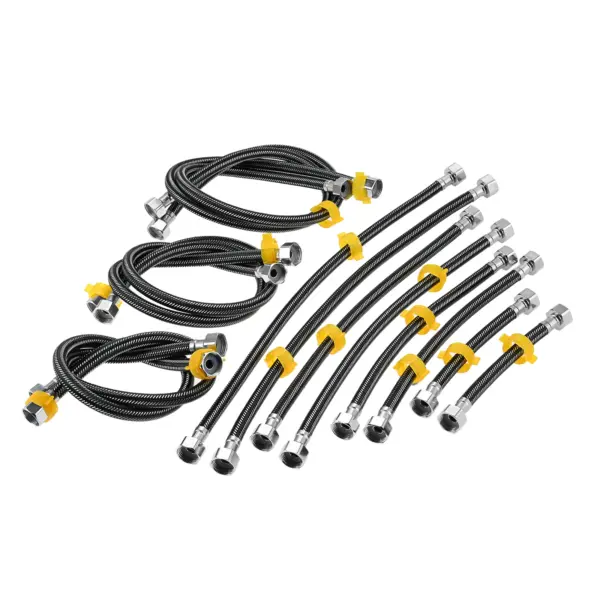 2pcs 1/2"" Stainless Steel Plumbing Flexible Braided Hose Water Pipe Black for Kitchen Bathroom Faucet Toilet Connection 20-80cm