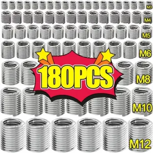M3-M12 Stainless Steel Thread Insert Spiral Thread Repair Kit Screw Metric Helicoil Type Automotive Repairs Nuts Screw Sleeve