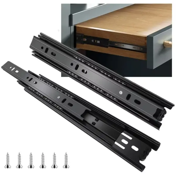 Black Drawer Slides Heavy Duty Easy Installation Ball Bearing Drawer Rails Smooth Operation Steel Full Extension Rails Wardrobe