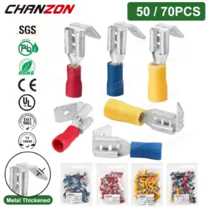 50/70PCS Piggy Back Wire Terminals 6.3Mm Piggyback Cord Disconnect Crimp Splice Wirefy Electrical Solderless Connectors 22-10AWG